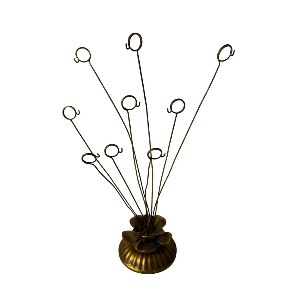 Vintage Brass Gold Metal Multi Photo Clip Holder Tree Flower Base Stand 14.5in